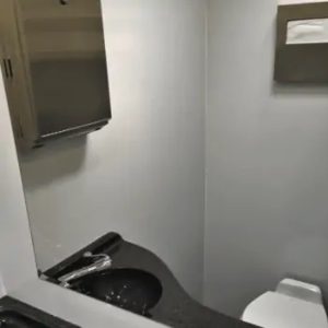 Majestic Luxury Restroom Trailer Interior Reflection